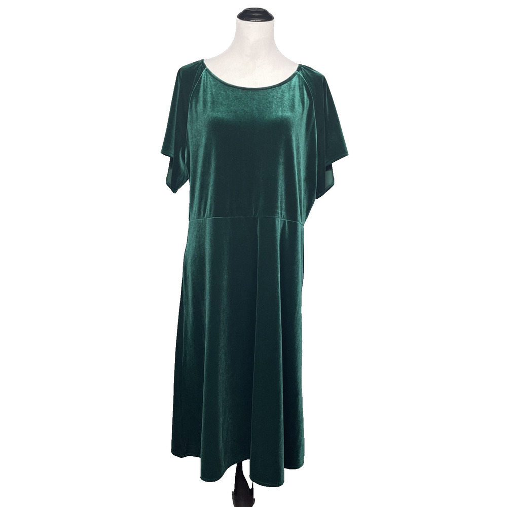 Childrens Place Adult Size L Emerald Green Velour Short Slv Dress A-Line Holiday
